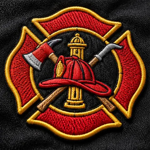 Red and gold fire and rescue emblem embroidered as a patch